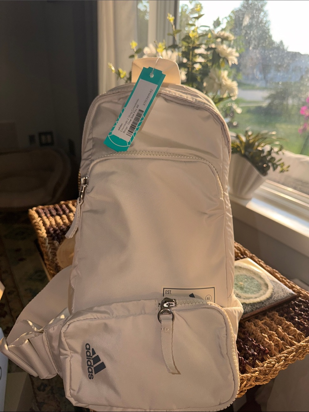 adidas Cream Sling Backpack Crossbody Bag - Picture 3 of 8